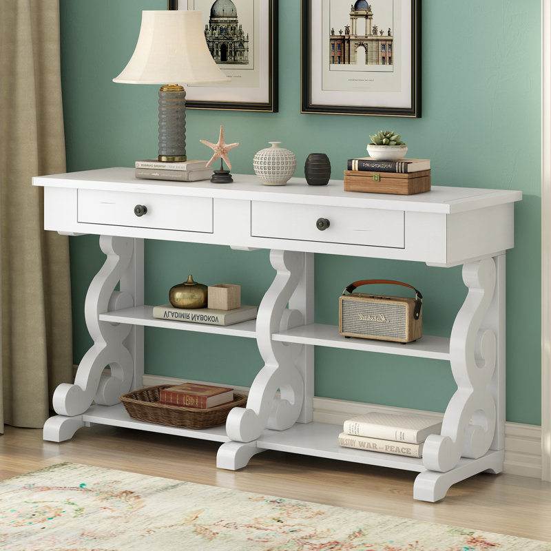 Buffet, table d'entrée, table d'appoint avec cadre en bois Raymand, Blanc antique