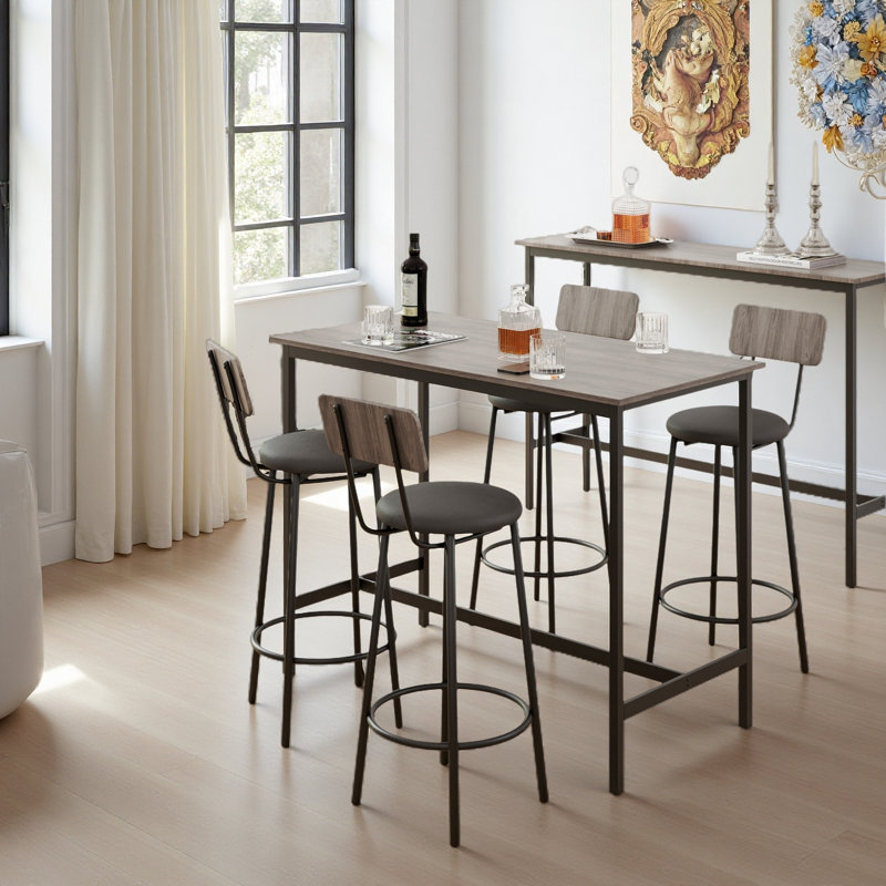 Ensemble de table de bar avec 4 tabourets de bar et siège souple en polyuréthane