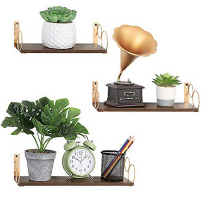 Ensemble de 3 tablettes murales en U en métal et en bois - tablettes flottantes rustiques pour le salon, la chambre à coucher, la salle de bain, le vestibule - décoration murale moderne