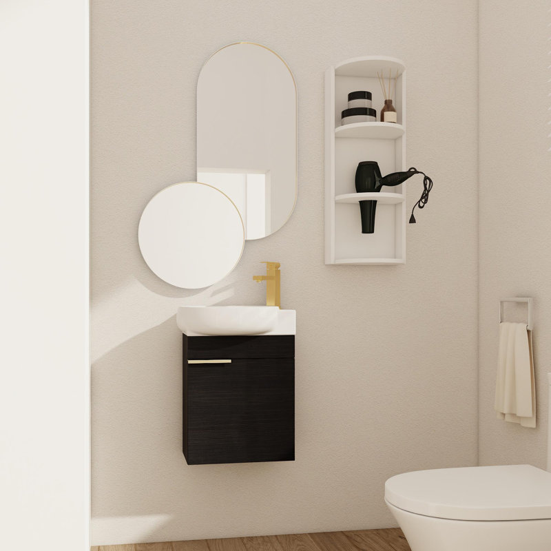 Meuble-lavabo avec portes à fermeture en douceur, Noir châtaignier