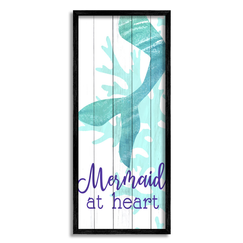 «Mermaid at Heart Saying Calligraphy Turquoise Tail» par Kim Allen - impression, H 24 po x l 10 po