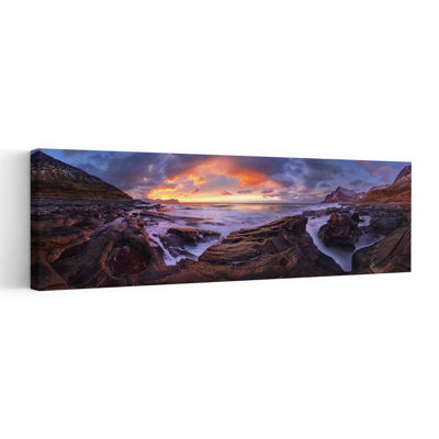 Sunset Over Rocky Coast by Jan Smid Master - Wrapped Canvas Panoramic Print
