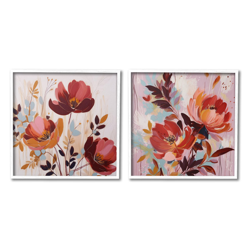 «Red Modern Flowers Single Photo Frame» par Lazar Studio 2, pièces sur toile, Giclée encadrée noir minuit, H 24 po x l 24 po