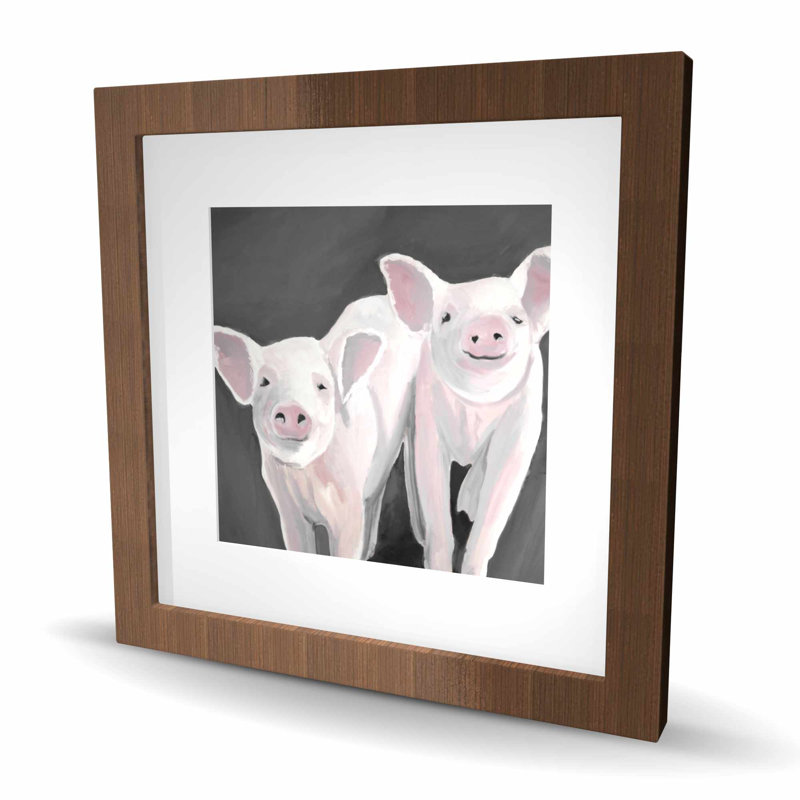 Two Little Piglets - Pink Farm Animals Framed Print Decor