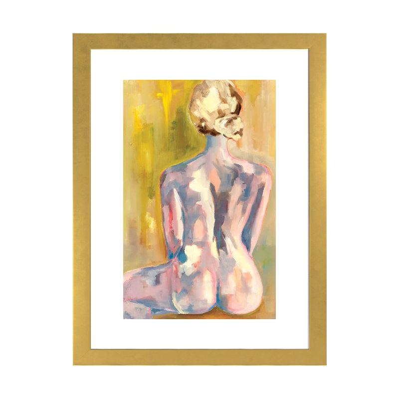 «Nude III» - Impression sur papier avec cadre flottant, H 24 po x l 16 po x P 1 po, Papier beaux-arts encadré doré