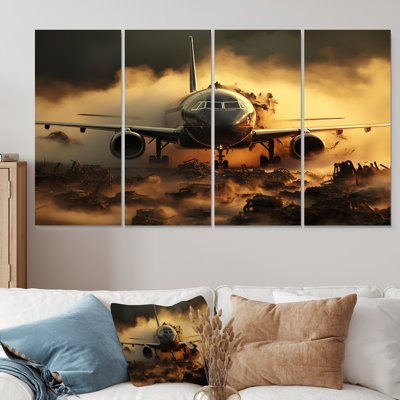 Avion prêt pour le décollage I - avion de transport, art mural 4 pièces pour le salon