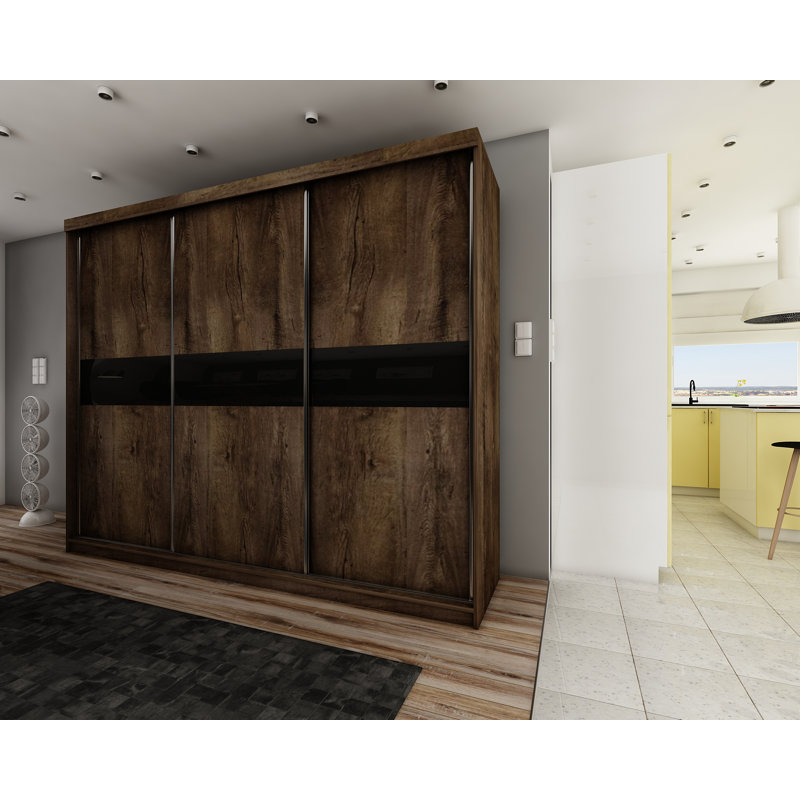 Ameir 3 Door Solid + Manufactured Wood Wardrobe, Walnut/Black