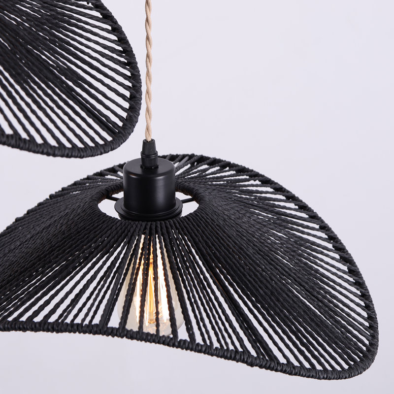 Luminaire suspendu en rotin 3 lumières, Noir, 3 Lights