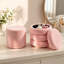 Ensemble de deux poufs de rangement ronds en peluche rose, avec couvercle amovible, convenant à de multiples usages, notamment la chambre à coucher, le salon et la coiffeuse.-885560779