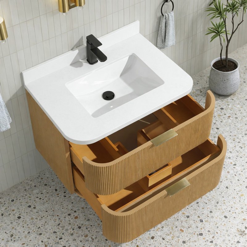 Bulloch 30" Single Bathroom Vanity With Engineered Quartz Top, Oak