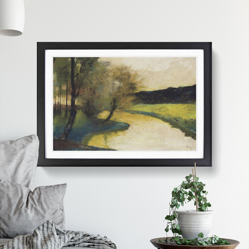 Autumn Stream by Lesser Ury - Picture Frame Graphic Art, 48cm H x 65cm W x 2cm D, Black Framed