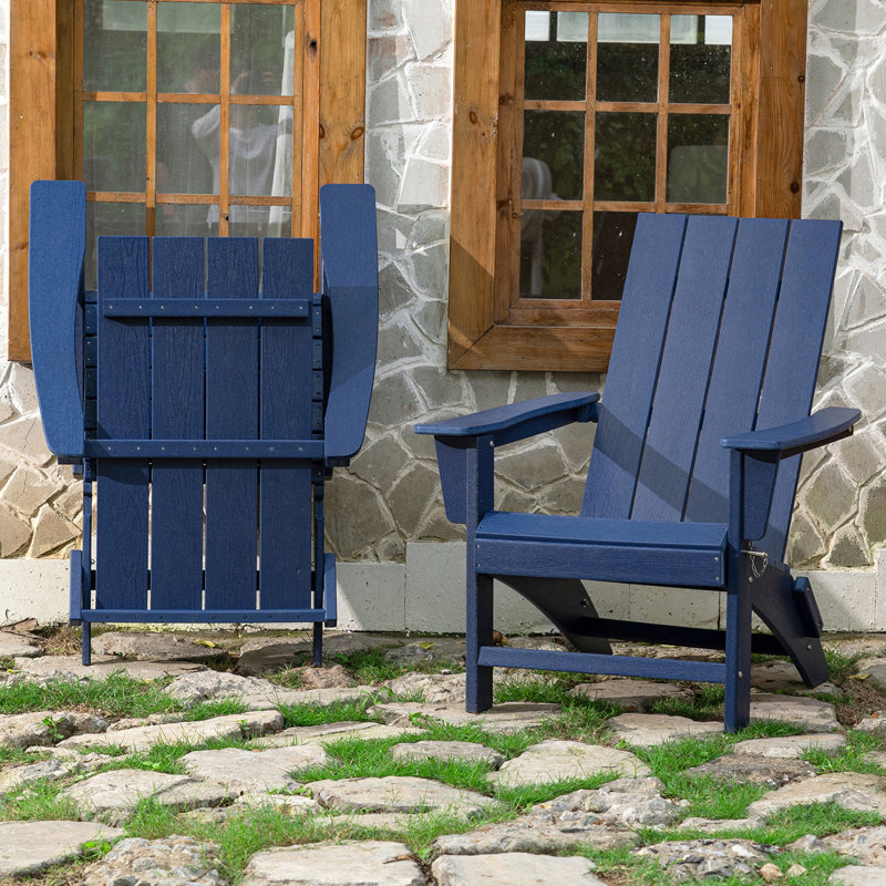 Chaise Adirondack pliante en PEHD Buvana, Bleu marine
