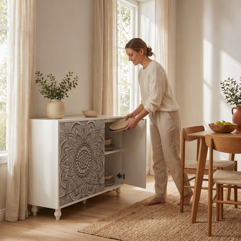 Buffet 60 po Boho Mandala 3D, Blanc
