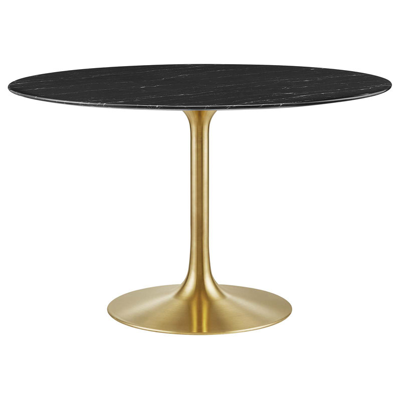 47" Round Black Marble Dining Table with Gold Base