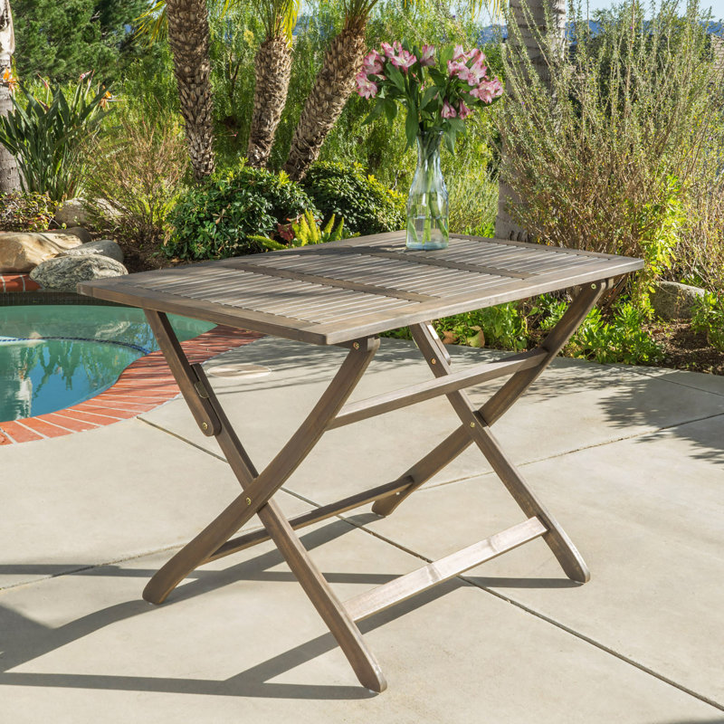 Table de patio / d'extérieur pliante en acacia, résistante aux intempéries, peu encombrante et facile à ranger, Gris