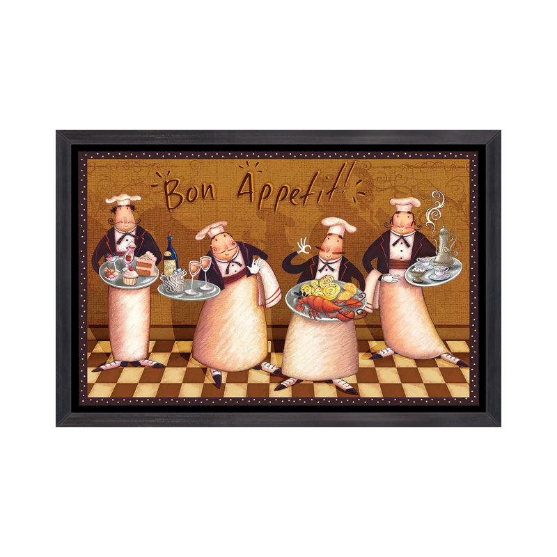 " Chefs' Bon Appetit " by Viv Eisner, Distressed Black Framed, 18" H x 26" W x 1.5" D
