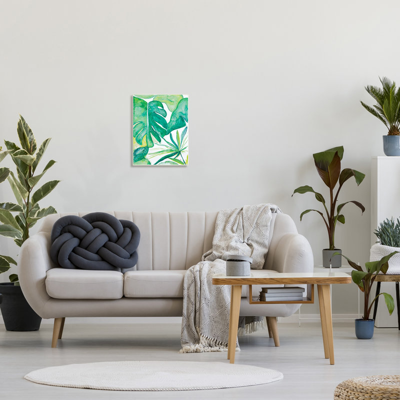 Feuilles de jungle vertes et tropicales avec plantes de Monstera, H 19 po x l 13 po x P 0,5 po, Plaque murale