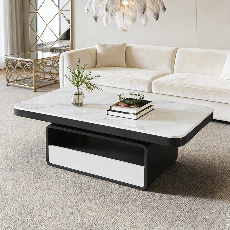 Table basse de luxe à plateau de rangement en ardoise, Noir / blanc, 51.18, Blanc
