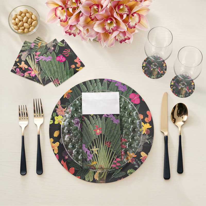 Fantasy Tropical Pebble 16" Vinyl Placemat, Black/Green