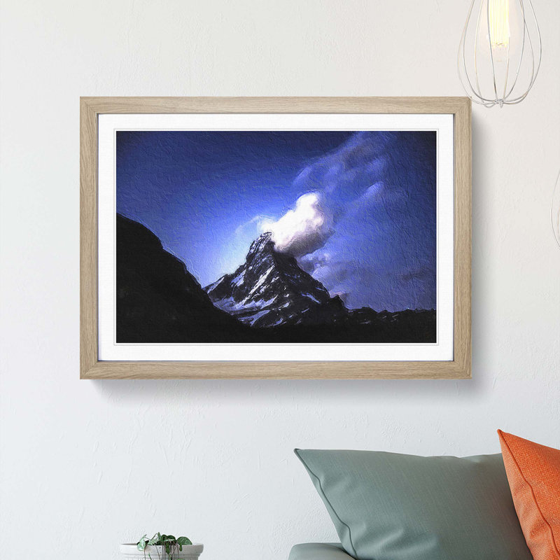 Matterhorn Mountain in Switzerland - Picture Frame Painting Print on MDF, Oak Framed, 36cm H x 48cm W x 2cm D