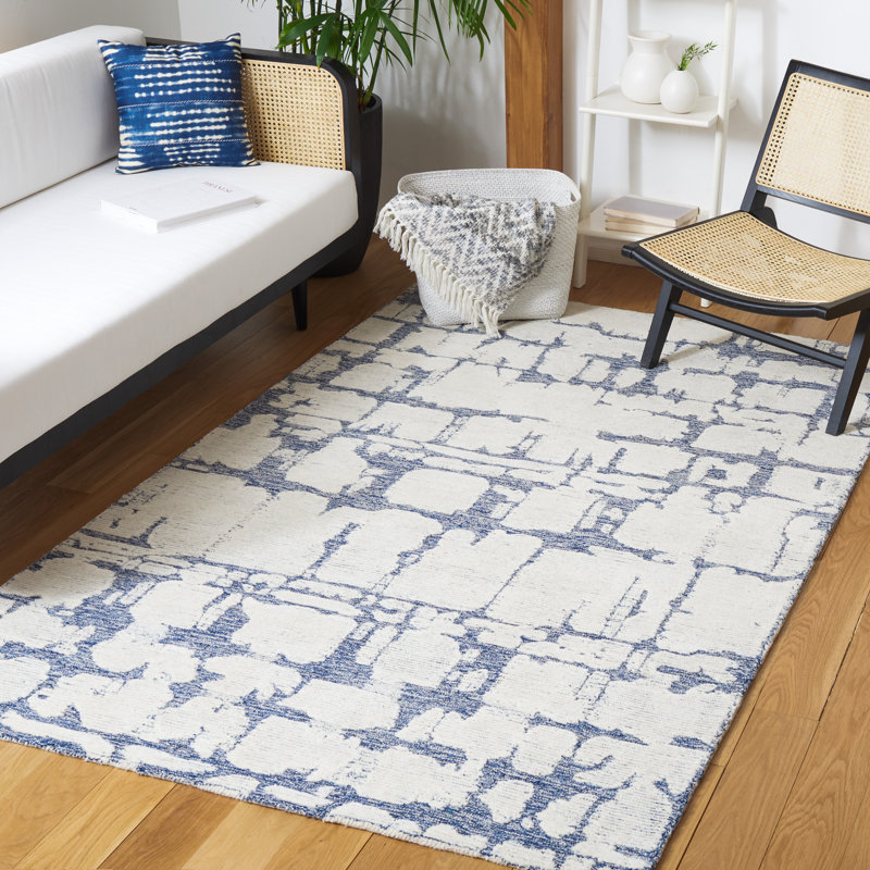 Martha Stewart Hand Tufted Wool/Cotton Abstract Rug in Blue/Ivory, Rectangle 5' x 8'