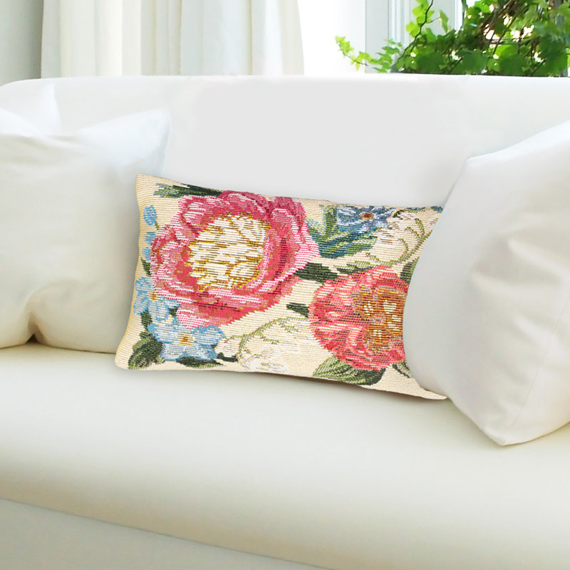 Marina Secret Garden Indoor/Outdoor Floral Pillow Cover & Insert, Chiffon, Rectangle 12"H x 18"W
