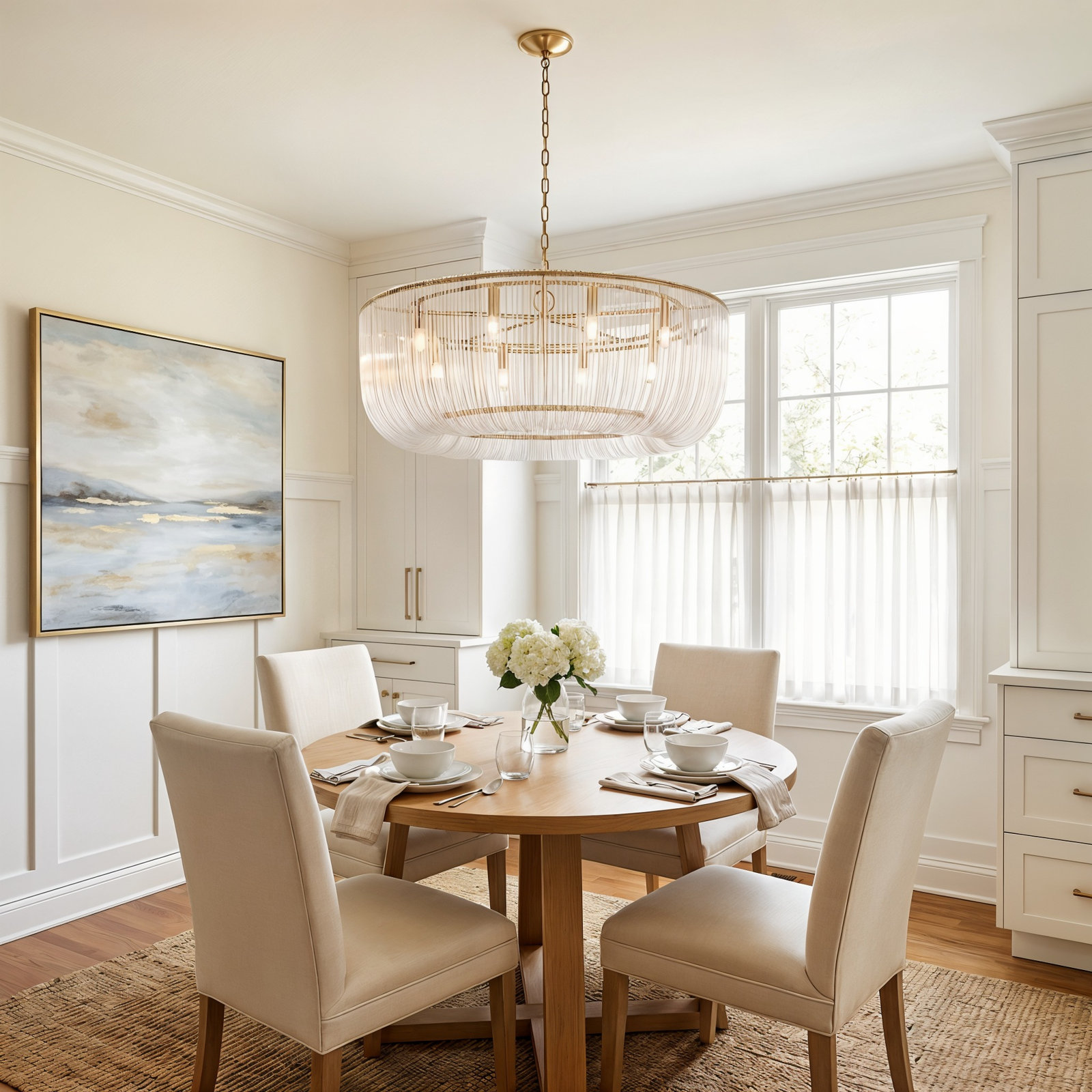 Carell Dimmable 10-Light Pendant, 83.5" H x 42" W x 42" D, Burnished Brass