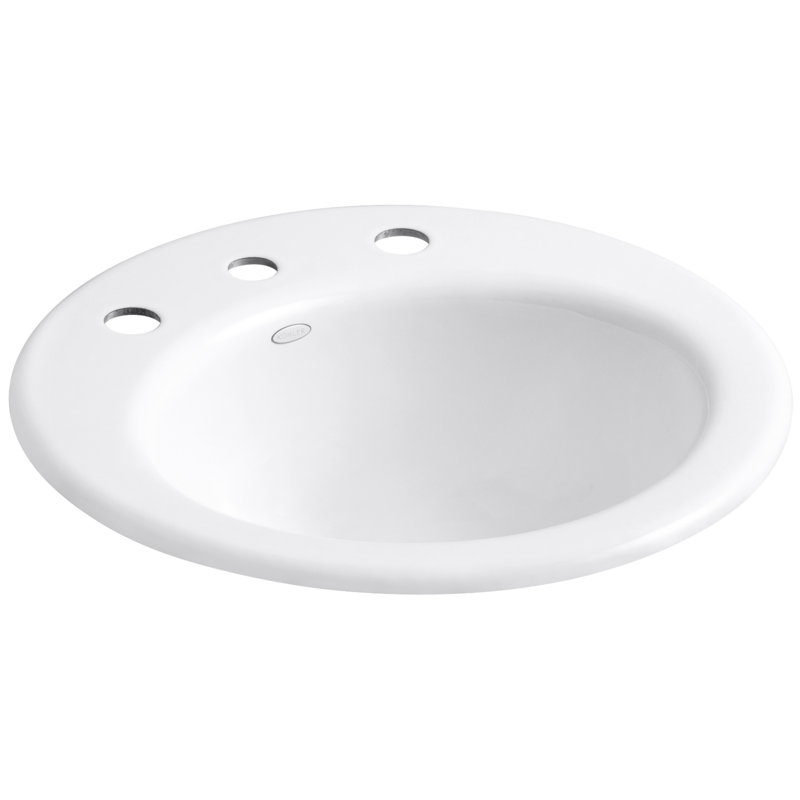 Radiant Metal Circular Drop-In Bathroom Sink with Overflow, White, 8" Center