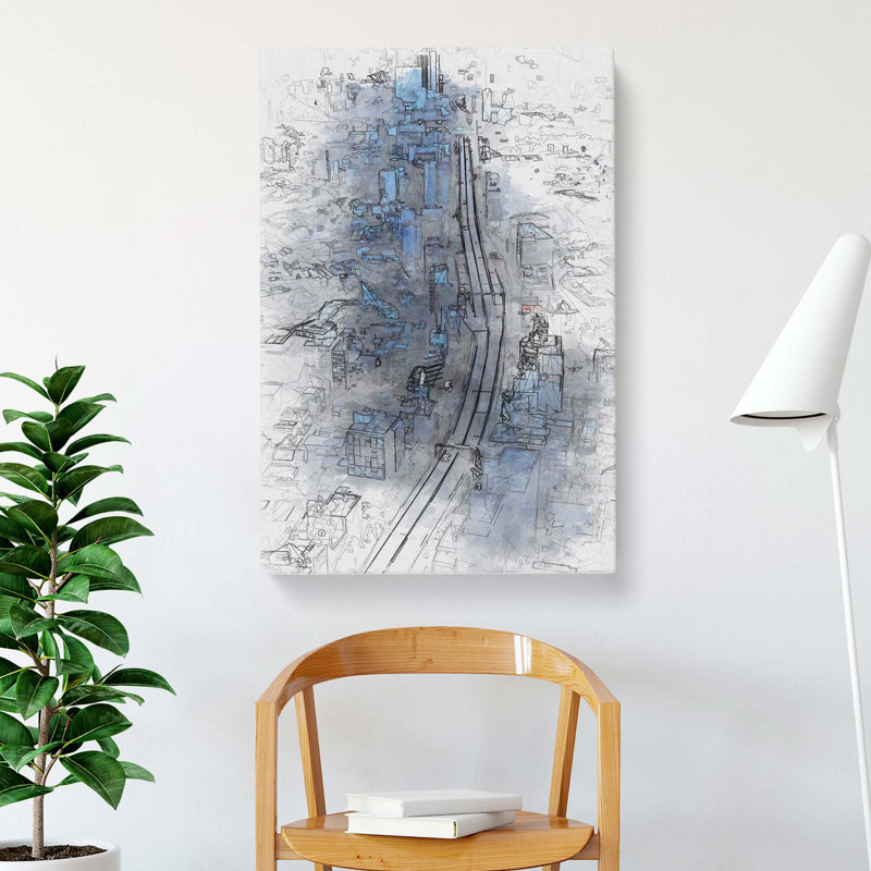 Road Through Tokyo in Japan in Abstract - Wrapped Canvas Drawing - Wrapped Canvas, 91cm H x 60cm W x 3cm D