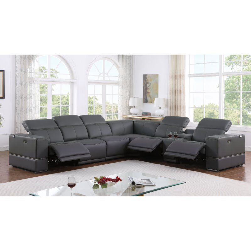Marco Collection Dark Grey Sectional Genuine Leather Reclining , Dark Gray Genuine Leather