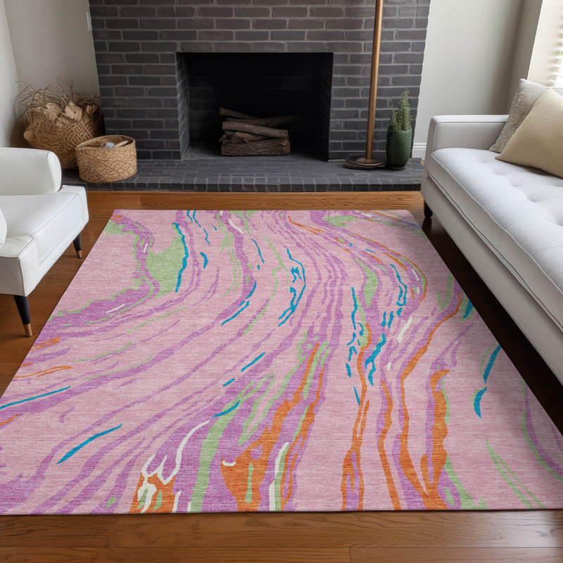 Pink Synthetic Flat Woven Washable 3' x 5' Area Rug