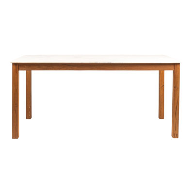 Table de ferme en bois Elliot avec plateau en marbre, naturel et blanc