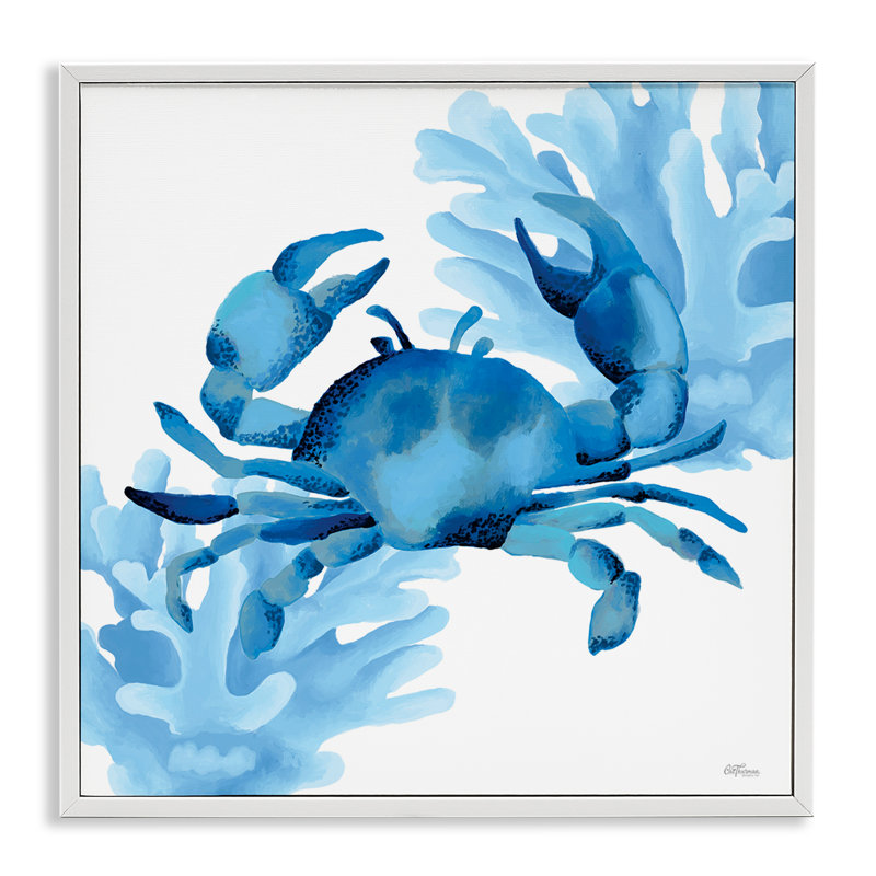 Giclée sur fond bleu crabe et corail, design par Cat Thurman Designs, H 24 po x l 24 po