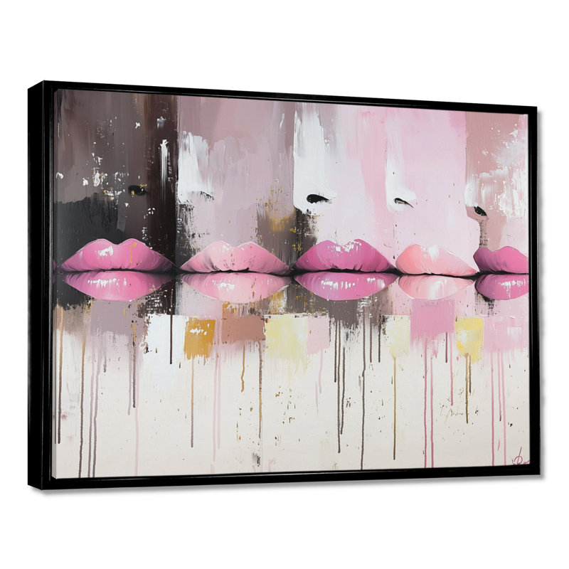 Décoration murale Pop Art Pink Lips - Fashion Lips, H 12 po x l 20 po, Impression dans un cadre flottant sans passe-parto