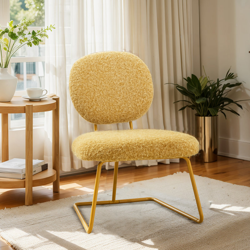 Striking Armless Accent Chair, Yellow Polyester