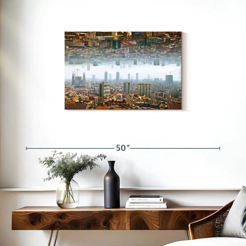 Paysage double de Barcelone, H 20 po x l 30 po