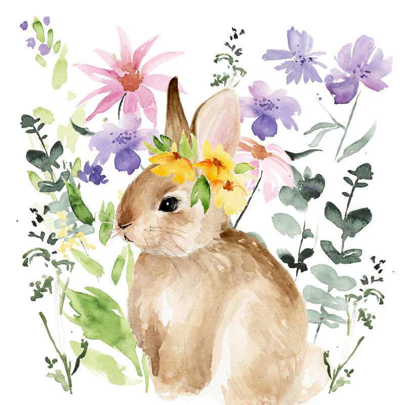 Aquarelle, jardin printanier I, H 36 po x l 36 po