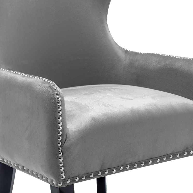 Latty 46cm H Velvet Upholstered Wing Back Side Chair Dining Chair, Grey, 1