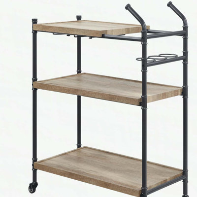 Oak and Sandy Black 2-Shelf Serving Cart
