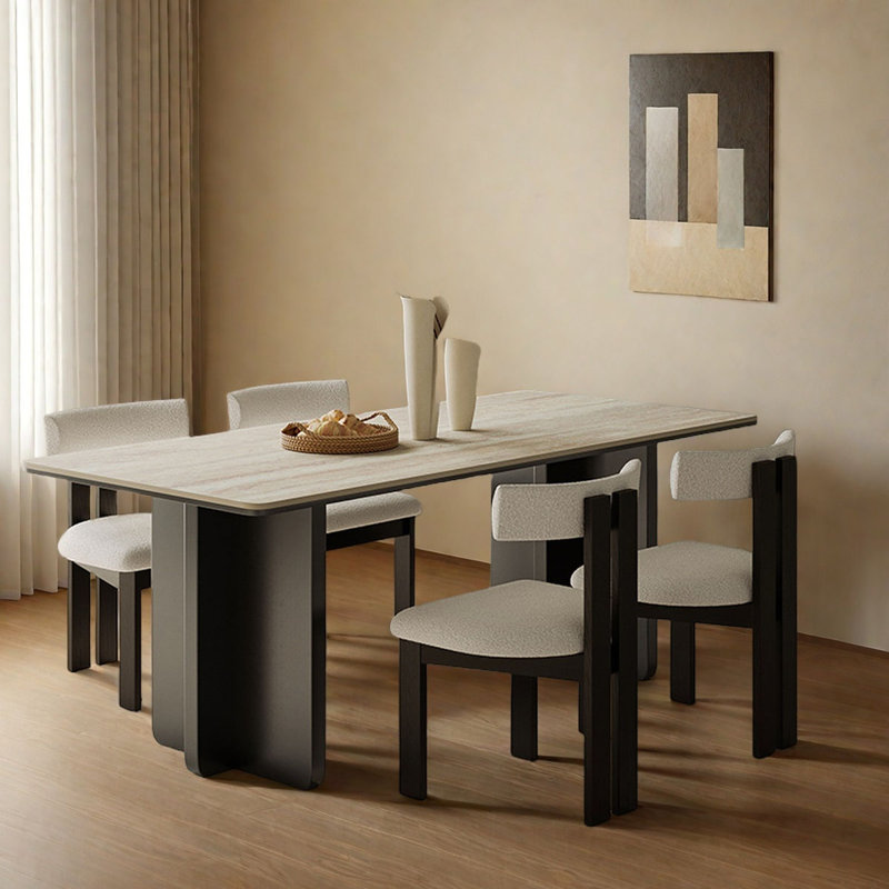 Modern Rectangle Dining Table with Rock Board, 29.5"H x 63"L x 31.5"W