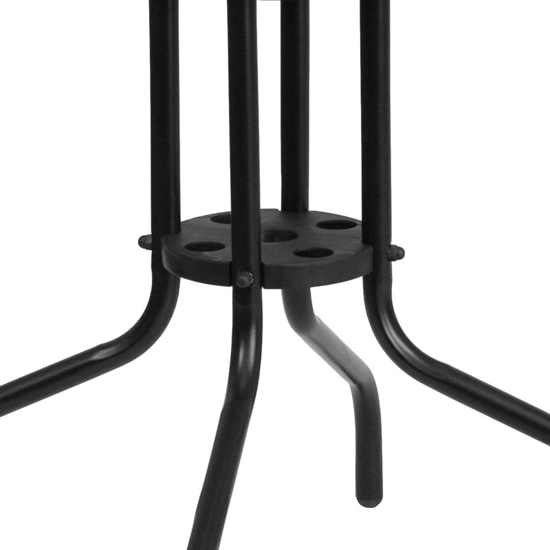 Table carrée en métal trempé 28 po avec bordure en rotin, Gris