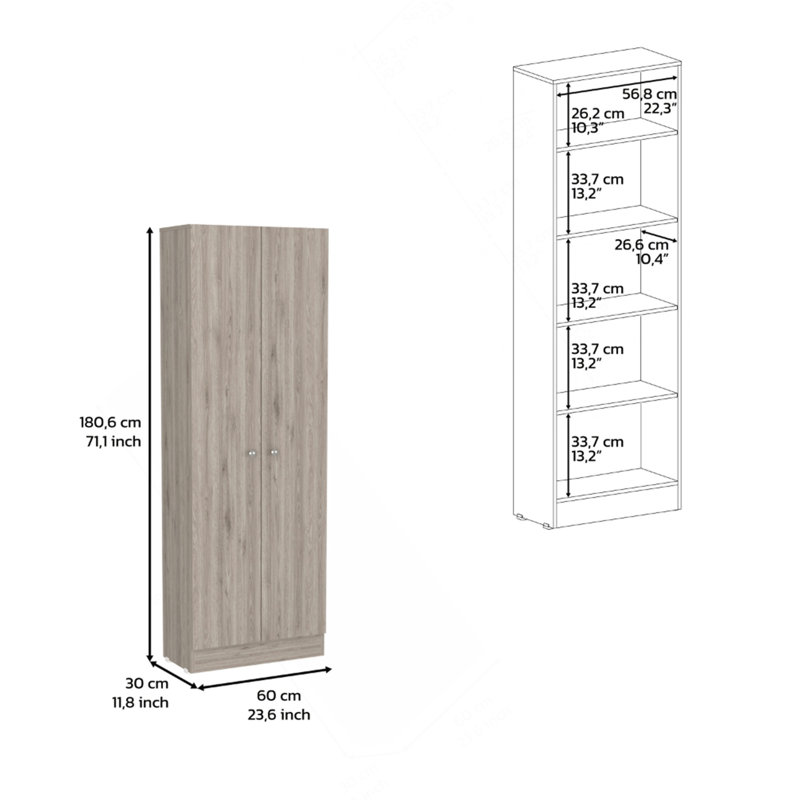 Multistorage Cabinet 71" H, Two Doors, Five Internal Shelves, Light Gray, Gray