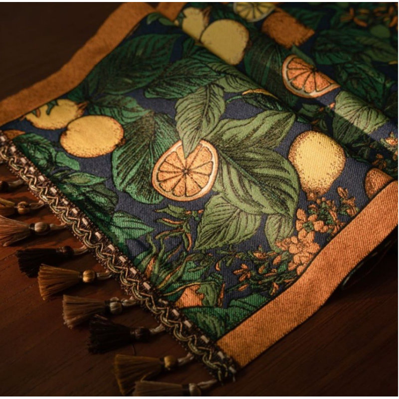 Elegant Lemon and Leaf Table Runner - 35 x 220cm