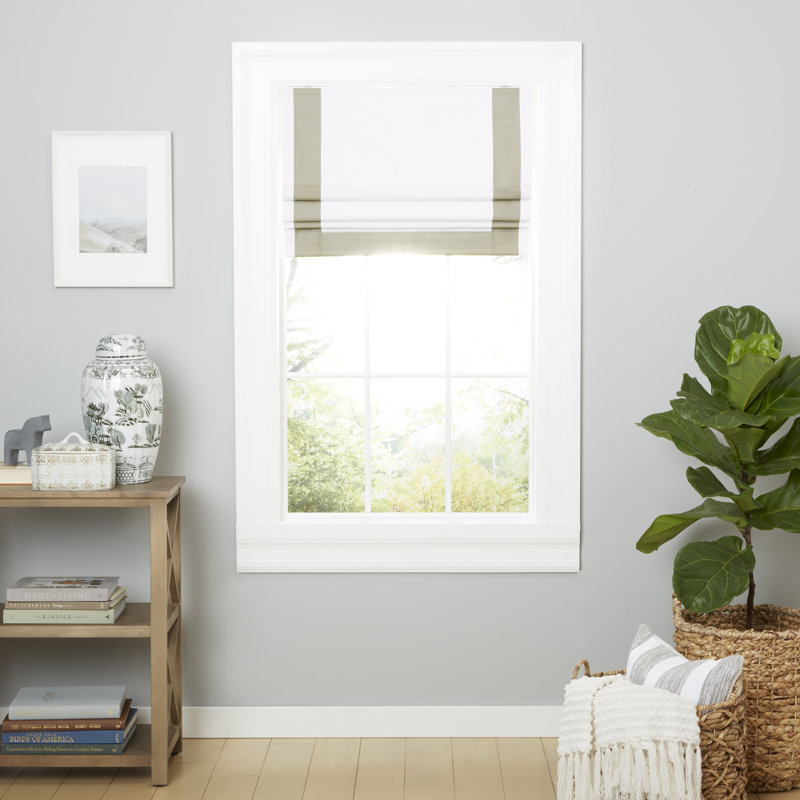 Frontera Blackout Roman Shade, White/Gray, 27"W x 64"L