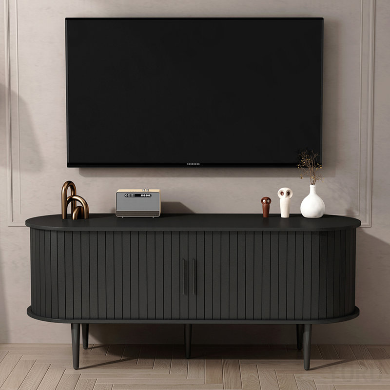 Console télé 47 pouces pour salon avec rangement et porte coulissante - noir