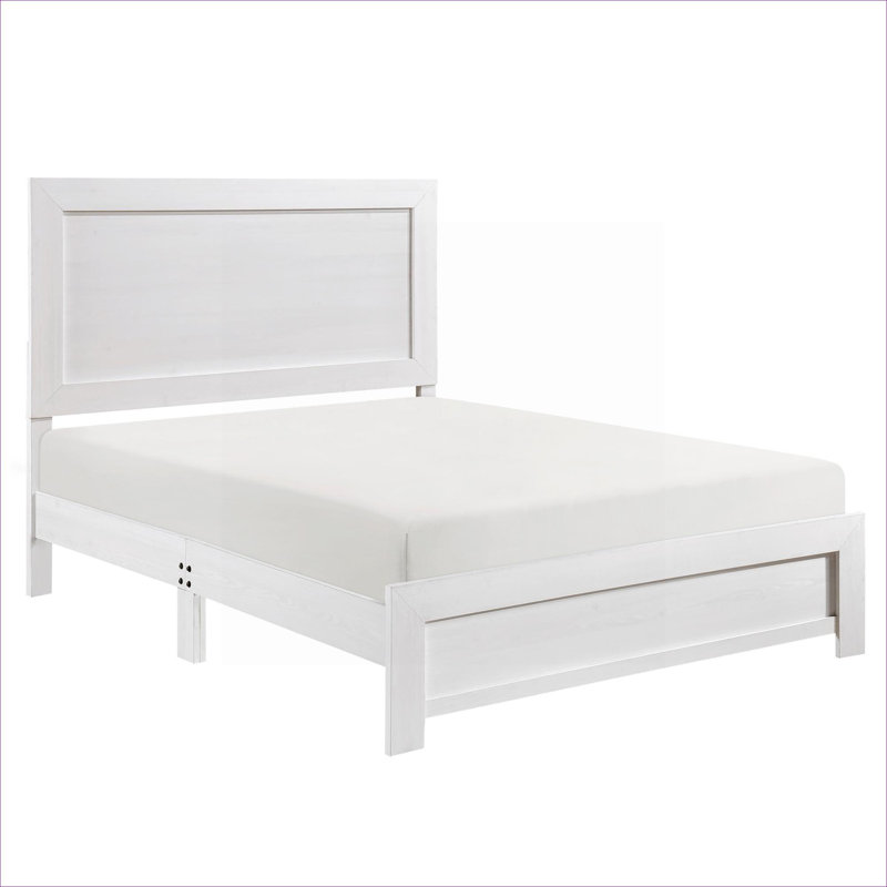 Bedroom Residential Use Soft White Wood Queen Size Panel Bed Frame, Modern Clean-Lined Styled Wooden Sleeping Furniture