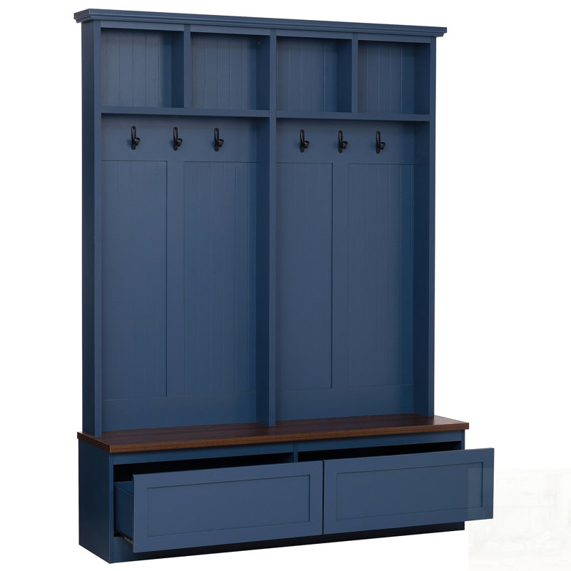 Farmhouse 4-In-1 Hall Tree With Wood Grain Bench And Large Drawers, Versatile Entrance Organizer For Modern Homes
