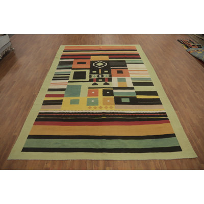 Tapis oriental géométrique en laine Kilim 9 x 13