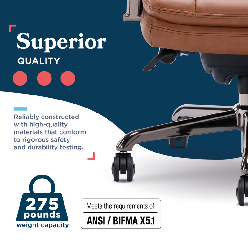 Sonata Leather Swivel Executive Office Chair, Cognac, Graphite