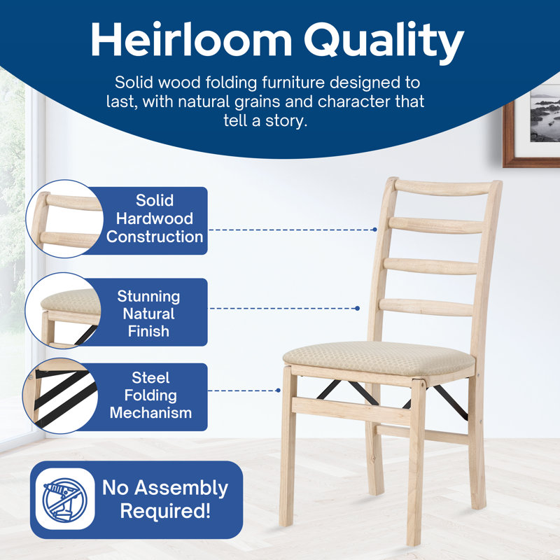  Shaker Ladderback Upholstered Folding Chairs, Set of 2, Unfinished